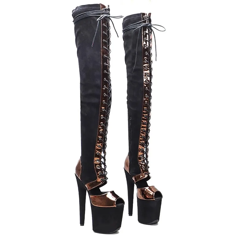 

LAIJIANJINXIA New Black Peep Toe Fashion 20CM/8 Inches Pole Dancing Shoes High Heel Platform Women's Modern Boots