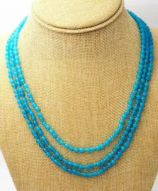 

Gifts jewelry 17-19 "3 rows faceted 4mm blue Jade bead necklace