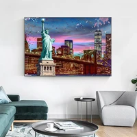 statue of liberty graffiti wall art canvas painting new york famous buildings print posters and picture for living room decor