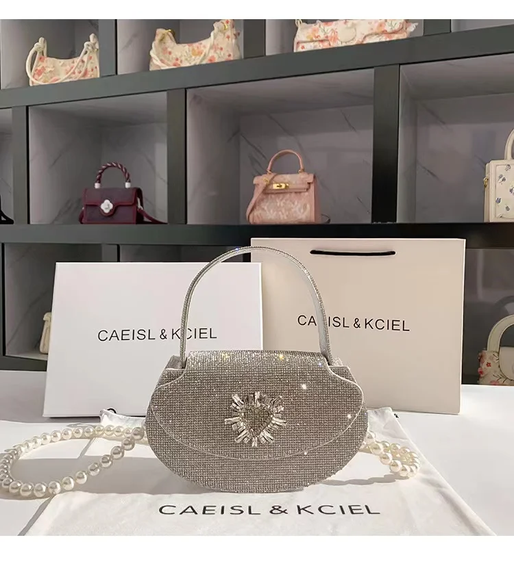 Luxury Designer Glitter Shiny Rhinestone Diamond Evening Bag Women's Handbag Wedding Party Clutch Purse Shoulder Messenger Bag