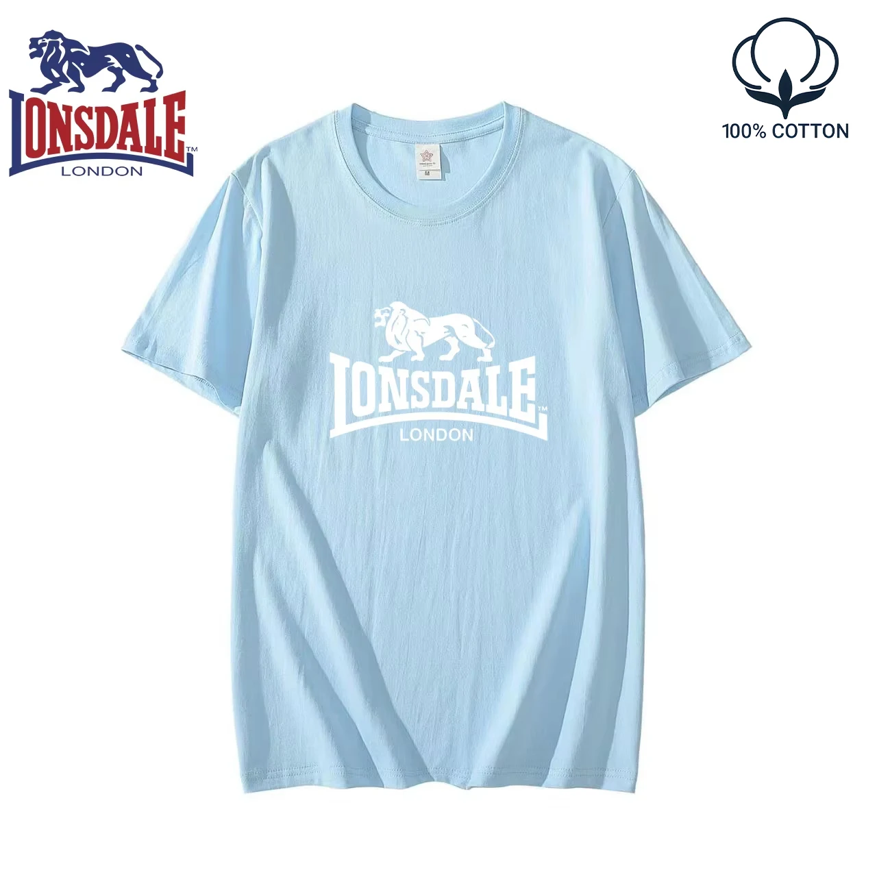 Фото Мужская летняя футболка с коротким рукавом с логотипом LONSDALE, женская новая модная спортивная футболка из 100% чистого хлопка для пар. №3
