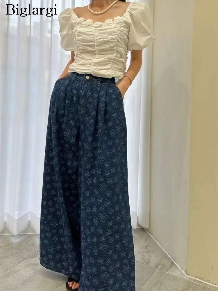 

Jeans Floral Long Pants Women High Waist Flower Print Loose Ladies Jeans Trousers Casual Fashion Woman Jeans Pants 2023