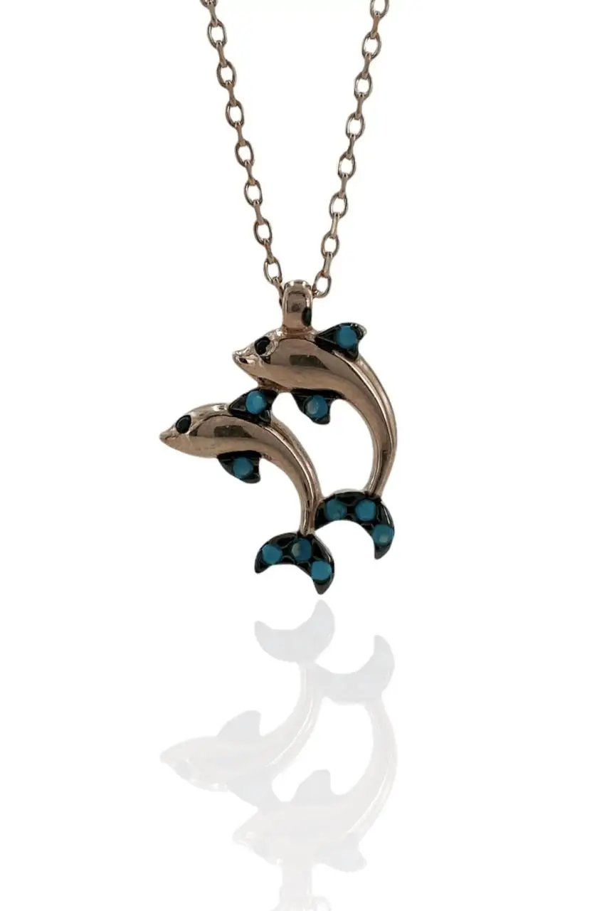 

Mavi бирюзовый камень две пары дельфинов ожерелье из серебра 925 пробы