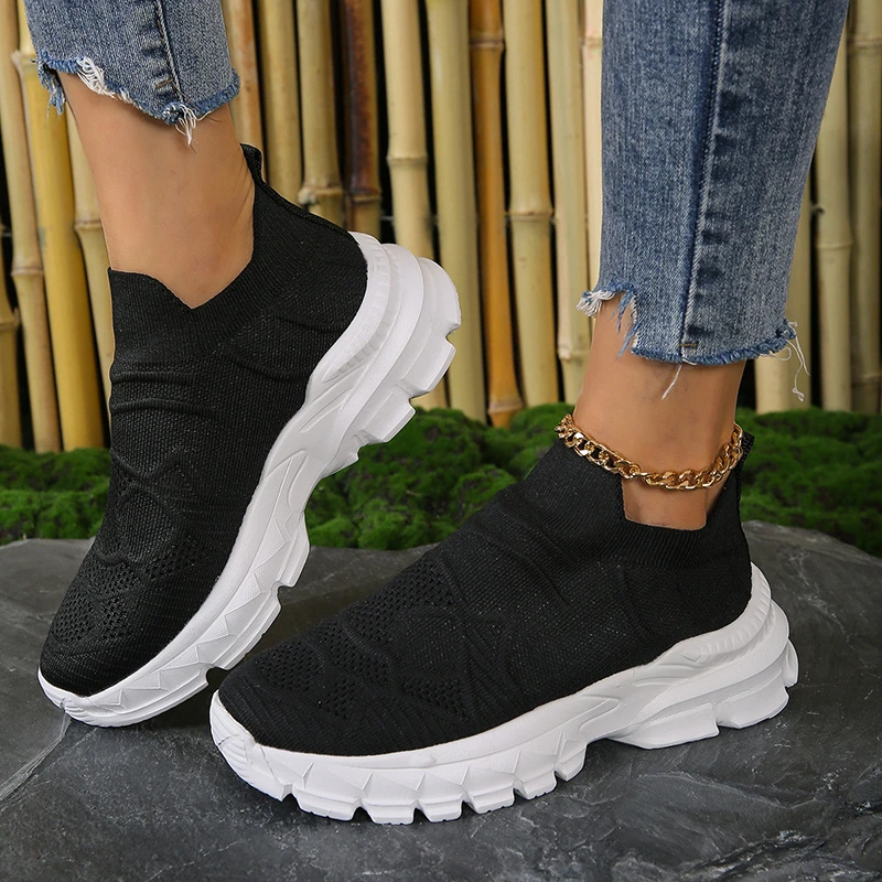 

2023 Autumn Women's Vulcanize Shoes Platform Knitted Casual Shoes Woman Anti Slip Sock Shoes Breathable Mesh Sneakers Women