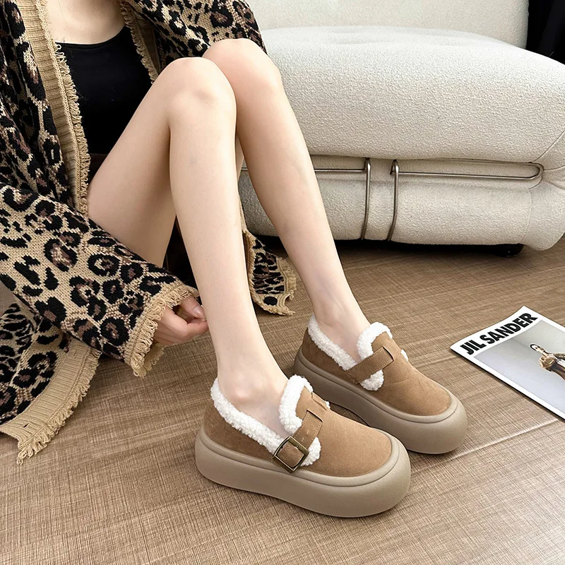 Женские туфли для волос на толстой подошве новинка 2024 зимние женские красные из