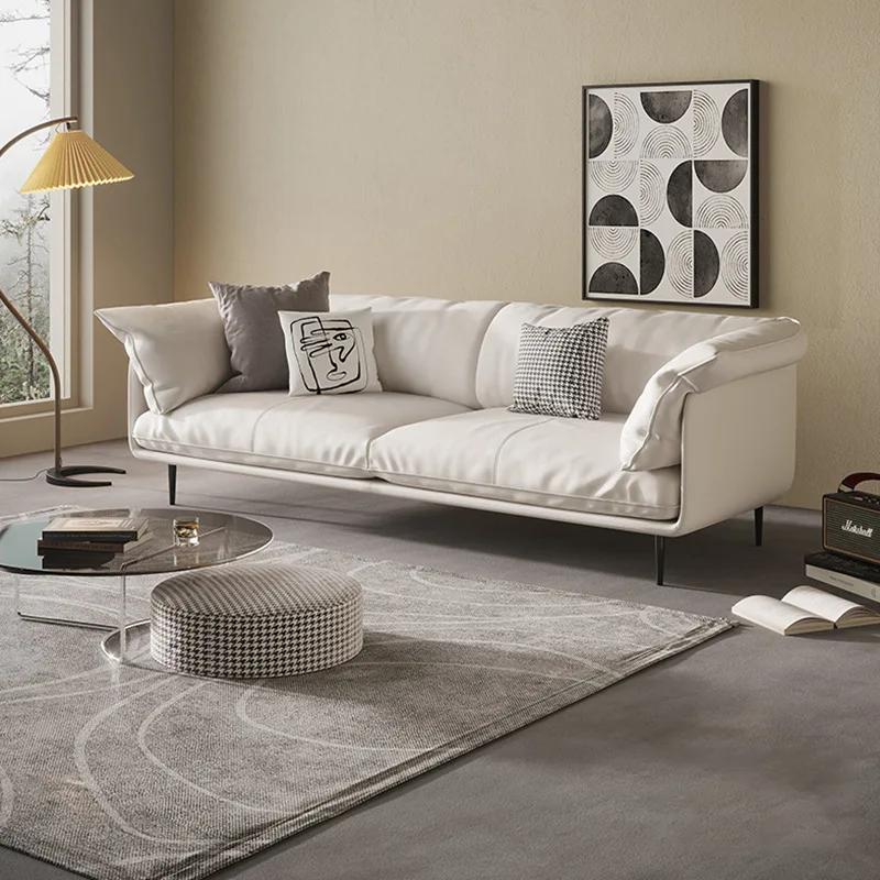 

Living room furniture leather sofa Italian minimalist modern light luxury leather soft bag sofa