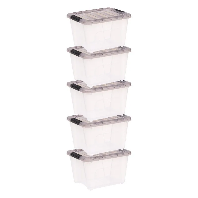 

LISM USA, 19 Quart Stack & Pull™ Clear Plastic Storage Box with Buckles, Gray, Set of 5