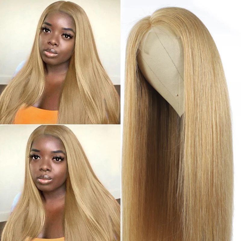 Straight 4x4 Lace Closure Human Hair Wigs SOKU Honey Blonde Brazilian Remy Lace Hair Wig For Black Women 150% Density Hair Wig