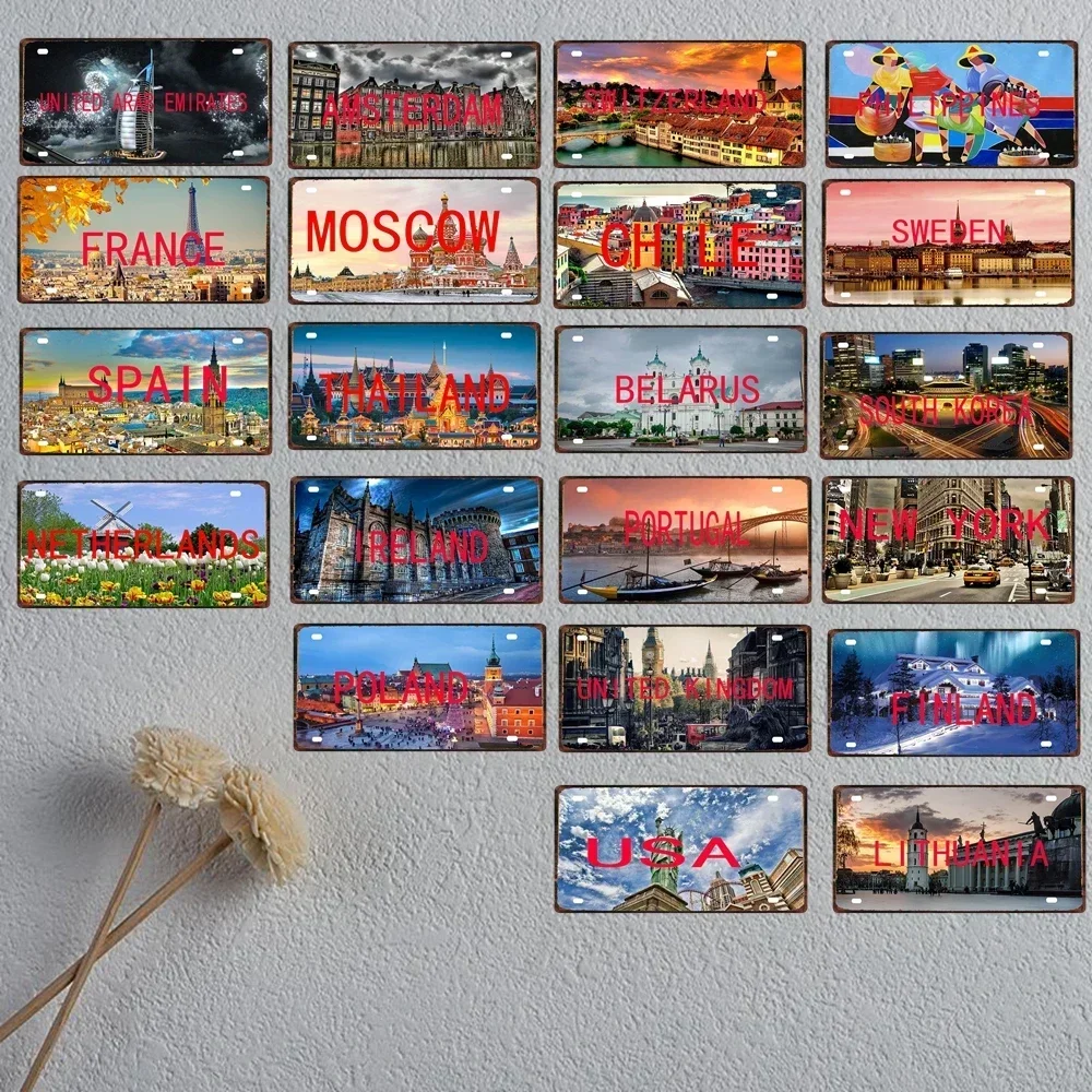 Металлические знаки для Испании Таиланда Франции Чили город США стиль