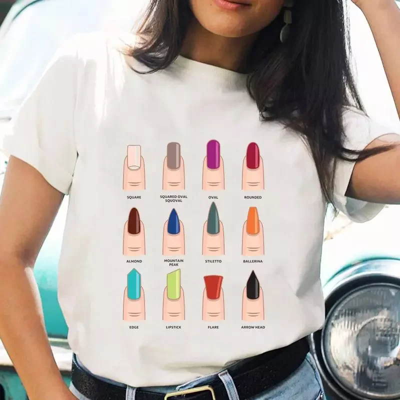 

2022NEW Cartoon Nail Art Trend Lovely Fashion Women Print Summer Shirt Graphic T Top Stylish Short Sleeve Female Tee T-Shirt