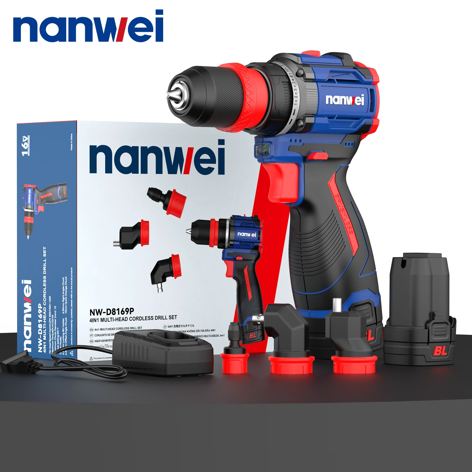 

NANWEI Бесщеточная аккумуляторная ударная дрель 50 Нм 4 в 1