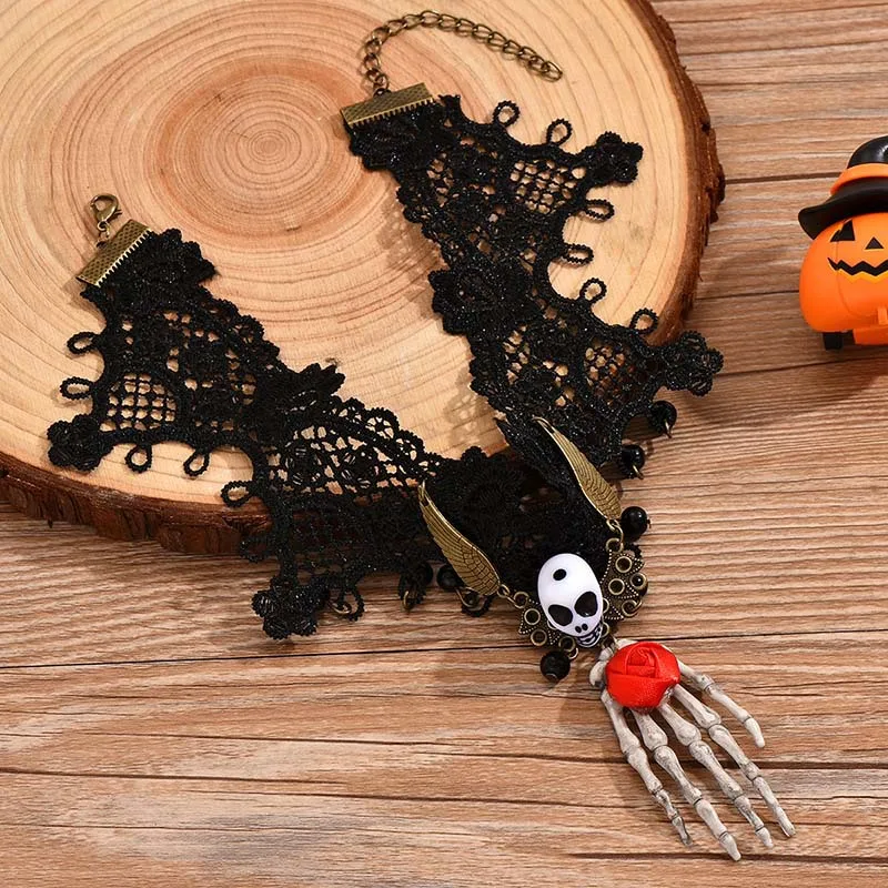 Женское винтажное ожерелье KMVEXO готическое черное колье с бусинами цветочным