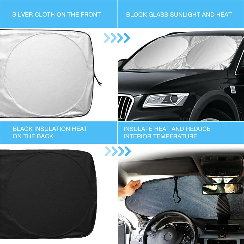 

1PCS Car Front Windshield Sunshade Visor UV Block Cover Protector Foldable 160x86cm Silver Cloth Accessories