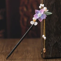 vintage wooden hair stick chinese style winding flower hairpin with tassel classical elegant lady hair clip hair accessories