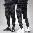 Брюки-карго мужские в стиле хип-хоп, черные спортивные штаны с лентами, с несколькими карманами, уличная одежда в стиле Харадзюку, джоггеры, брюки-султанки, повседневные штаны