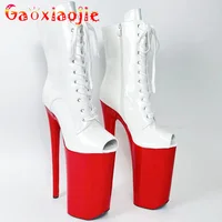 Brand Red Stripper Heels Sexy Female 26CM High Heel Platform Ankle Boots for Women Shoes Sexy Black Pole Dancing Boots Lace-up