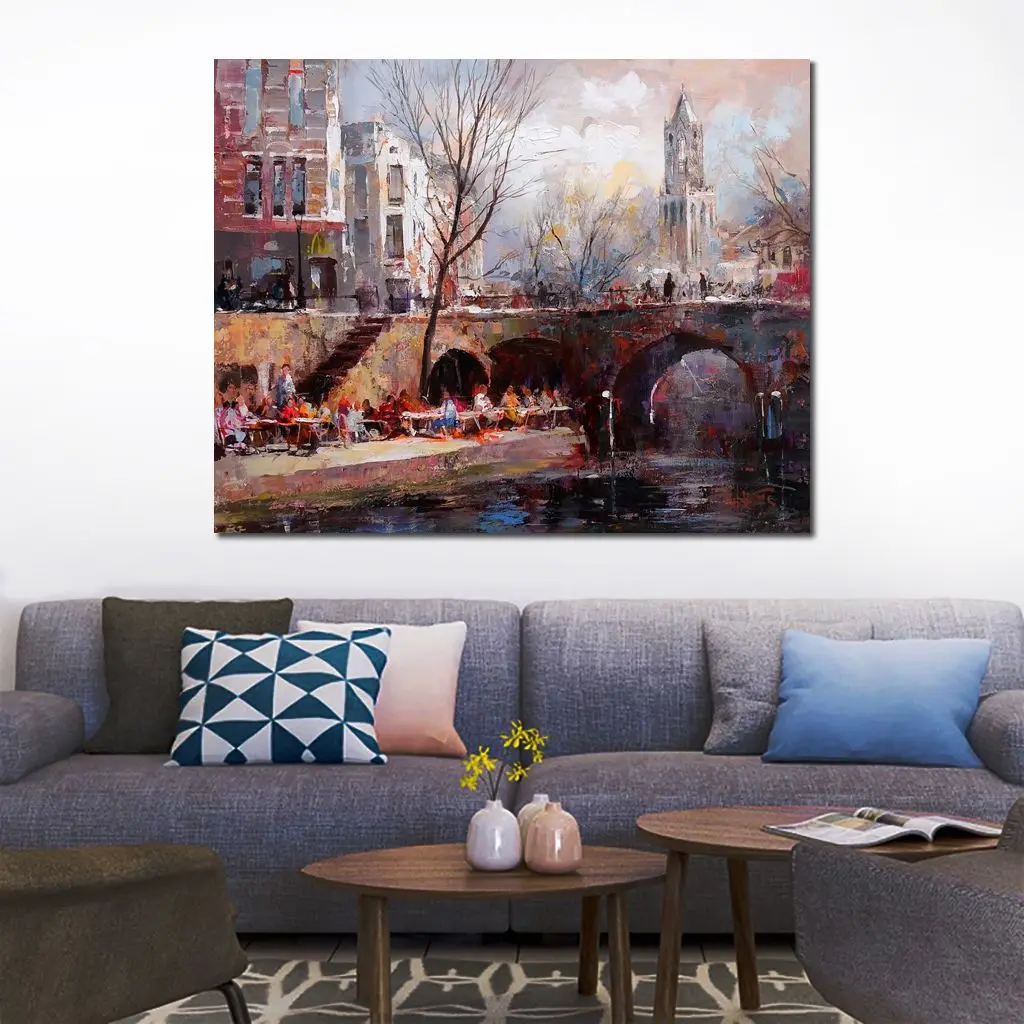 Современный пейзаж холст искусство город Утрехт текстурированная Современная