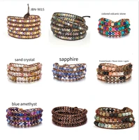 bohemian colorful natural stone beads bracelet charm multilayer handmade weaving rope adjustable bracelet for women jewelry gift