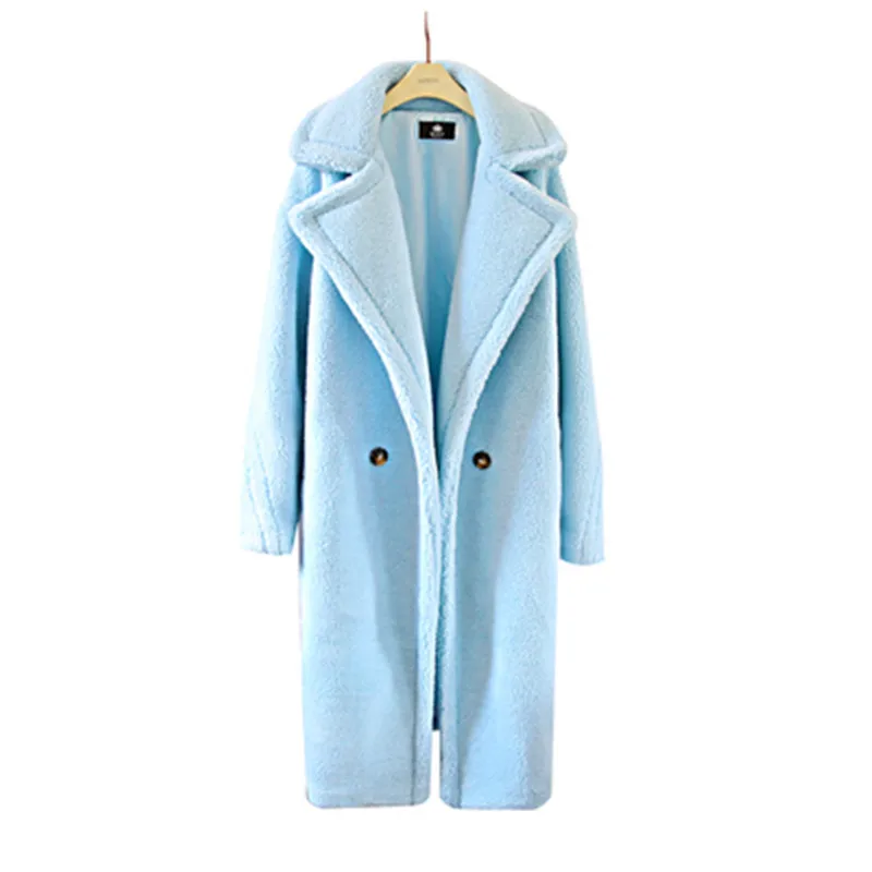 2021 Women Winter Coat Warm Mid-length Jacket Longsleeve Wool Coat Ladies Fashon Faux Fur Lapel Wool Trendy Long High Street Fur