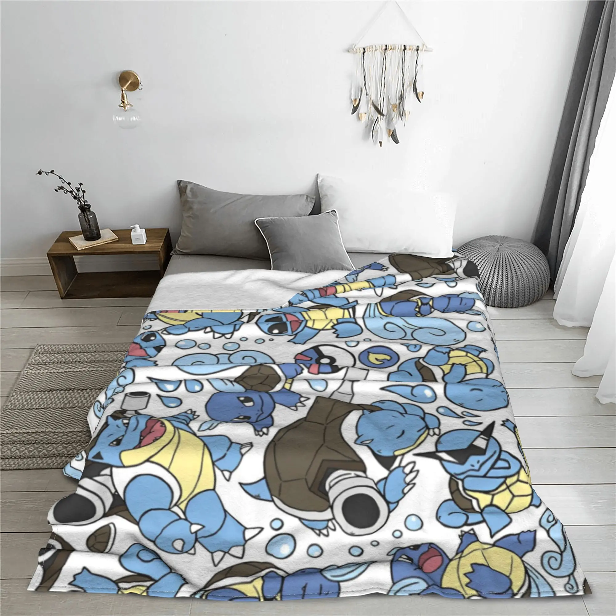 Вязаное одеяло с рисунком Pokemon Blastoise аниме плюшевое типа воды украшение легкое