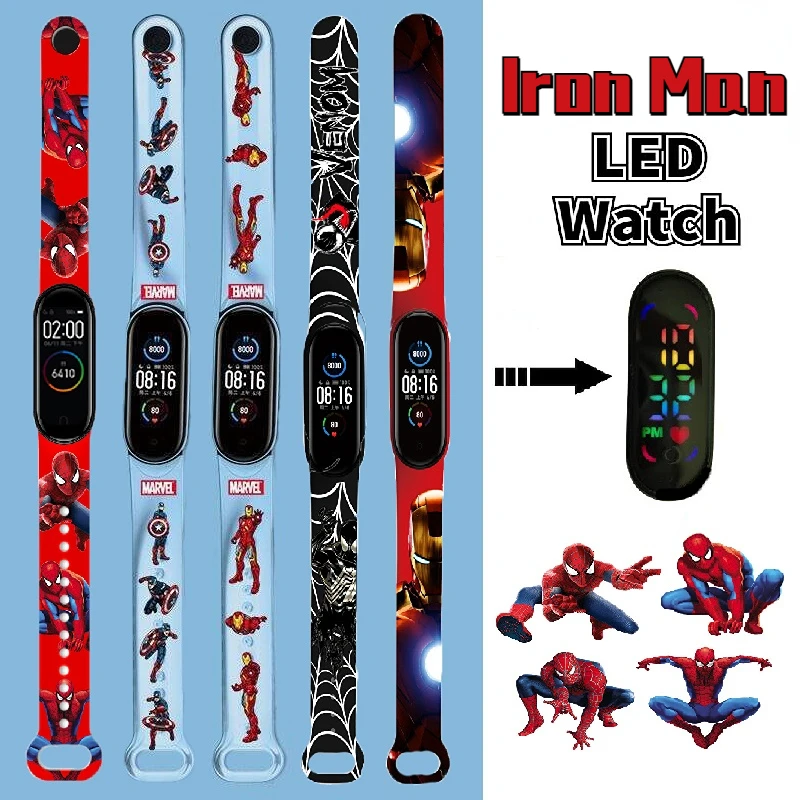 Disney Iron man Children's Watch Anime figure Hulk Venom Print LED Electronic Waterproof Sports Bracelet Watch kids gifts