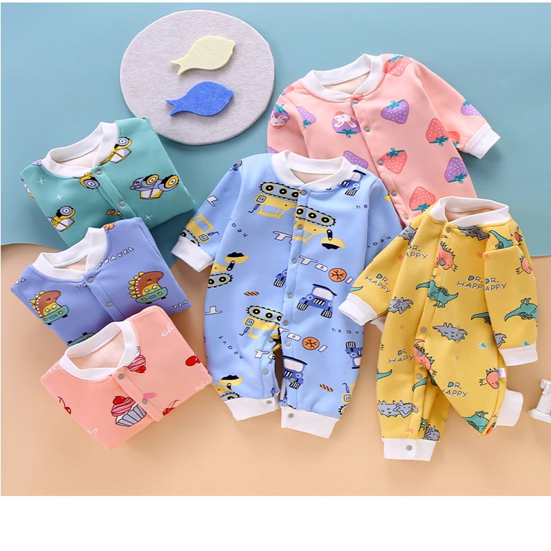 Winter Baby Cute Bodysuit Plush Thickened Warm Romper Baby Home Clothing Newborn Clothing 0-18 Months