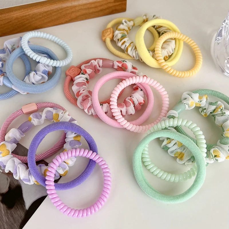 

4pcs Women Girls Elastic Rubber Band Sweet Chiffon Hair Bands For Girl Candy Color Ponytail Holder Gum Headband Hair Accessories