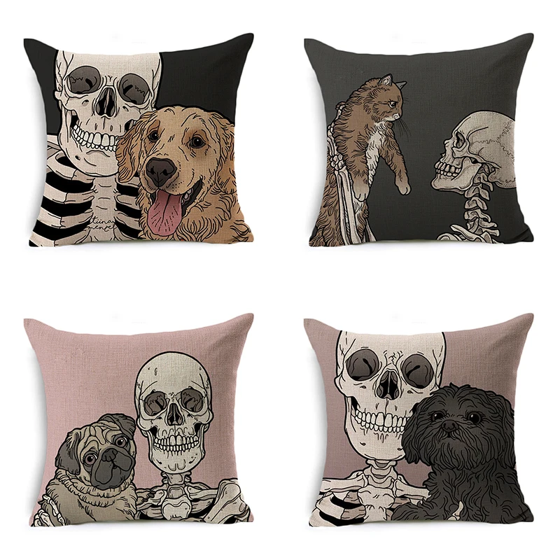 

Sofa Art Skeleton Linen Pillowcase, Home Decoration Pillowcase