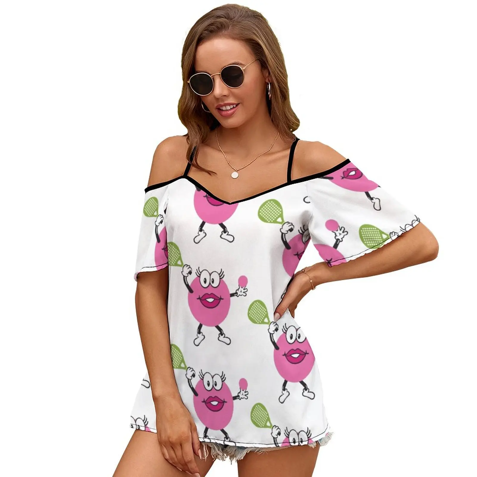 Женская футболка Mrs. Paddleball летняя модная с цветочным принтом и v-образным вырезом