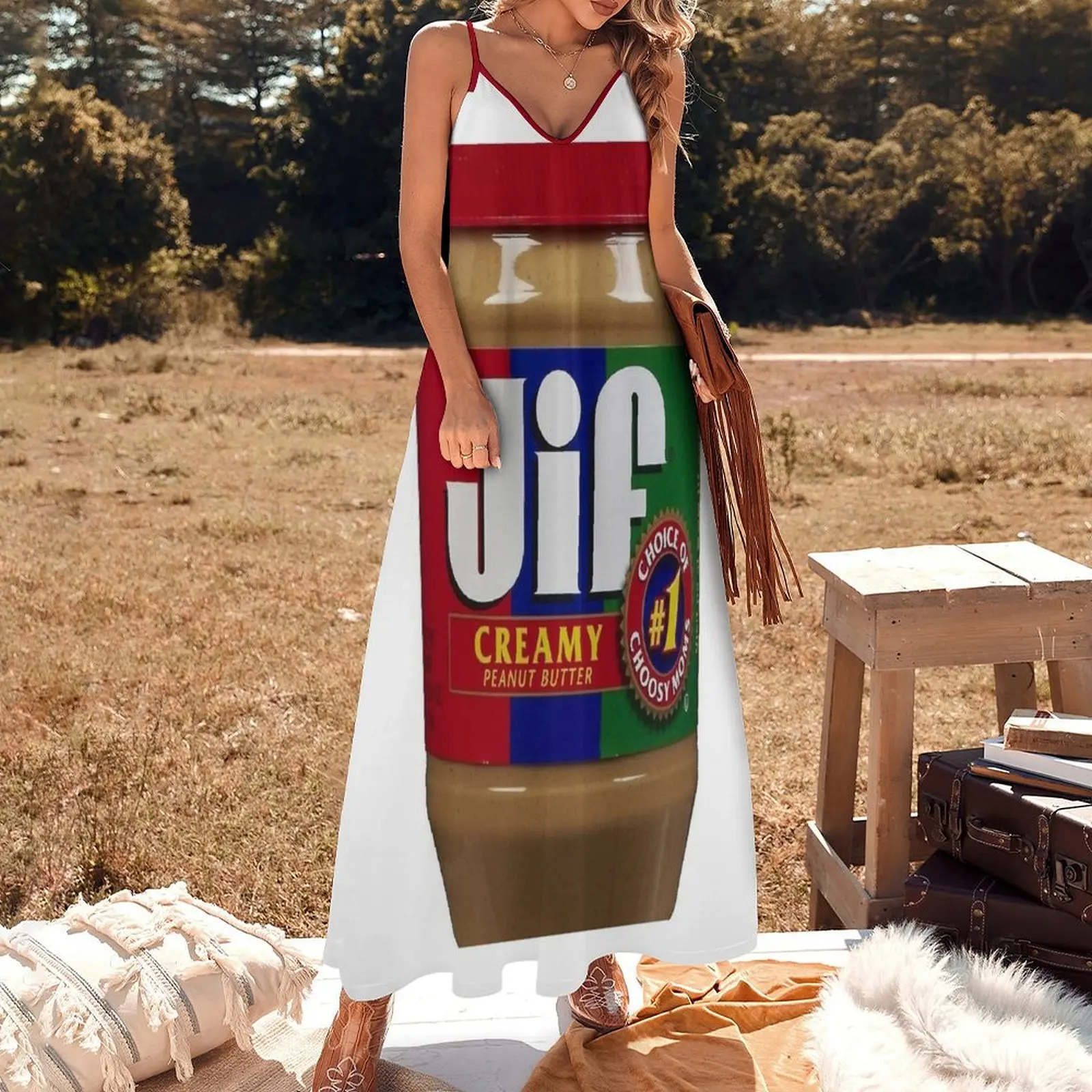 Jif Peanut Butter (Экстра Кремовое) - Длинное платье без рукавов Женские летние платья