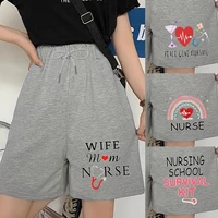 women fashion loose wide leg pants elastic waist drawstring hip hop streetwear outdoor leisure comfortable nurse print shorts