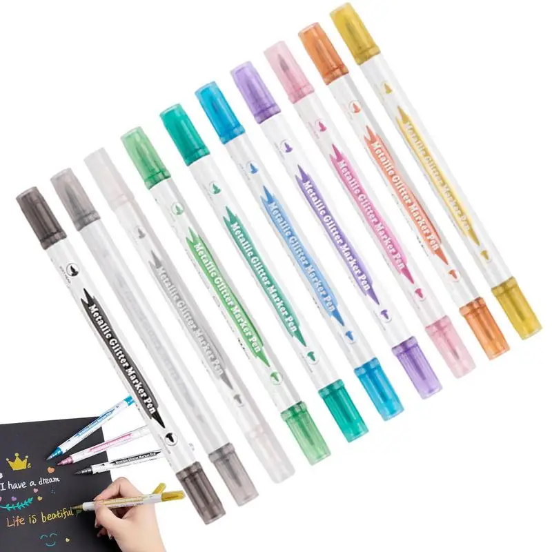 

Металлический маркер, 10 цветов, ручка для скрапбукинга, рукоделия, изготовления открыток, художественная ручка с двумя головками, канцелярские принадлежности для рисования, маркер