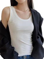 viianles sexy clothes camisole summer women solid round neck ribbed white tank top basic elastic cotton knitted workout tees