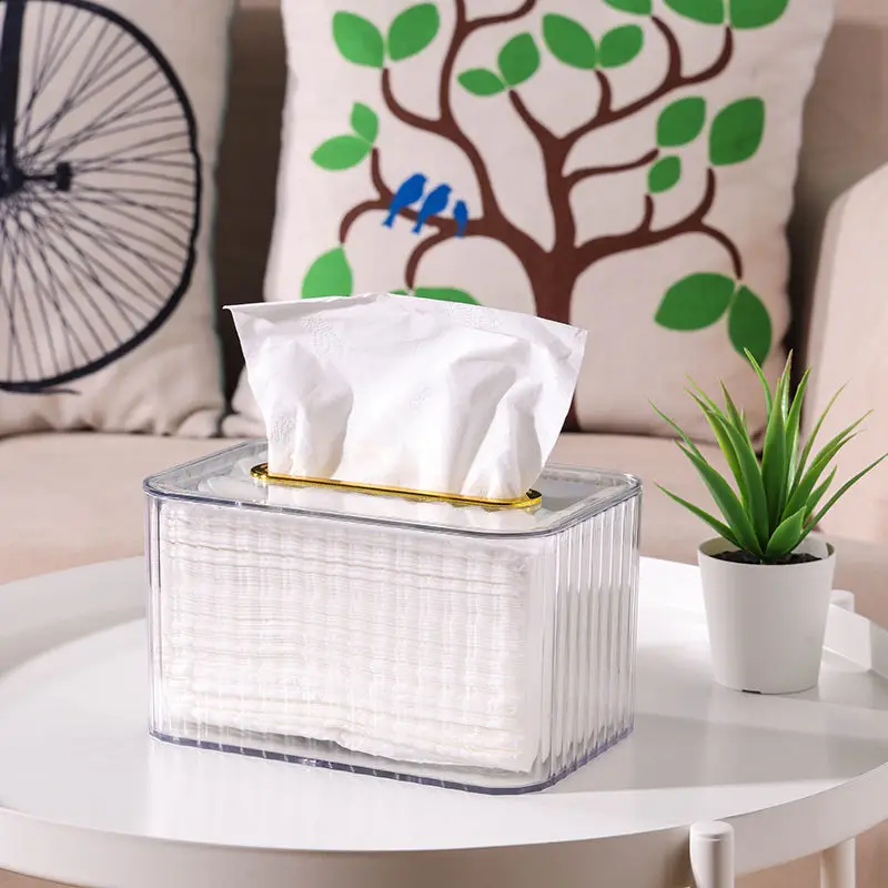 

2022 Light Luxury Tissue Box Household Living Dining Room Paper Extraction Storage Box with Spring Multifunctional