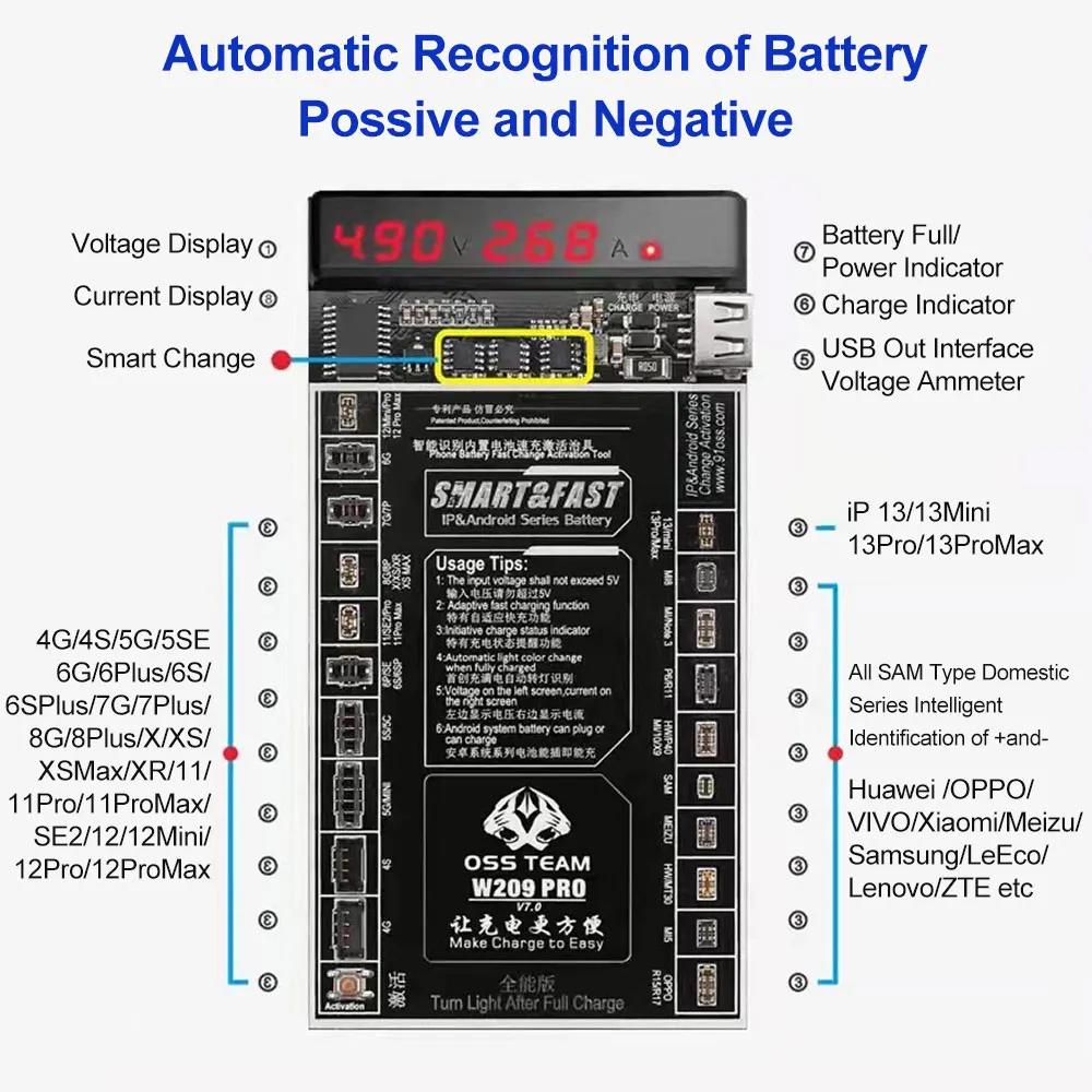 

Плата аккумулятора OSS W209 Pro V7 2 в 1, плата для быстрой зарядки и активации для IPhone 4-8 X XS 12 13 Pro Max, тестирование аккумулятора Samsung