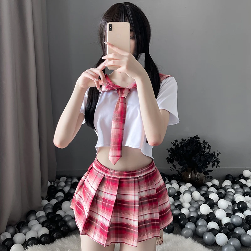 Japanese plaid sexy and innocent student uniform jk pleated skirt set