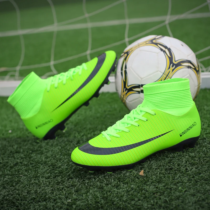 На улицу футбольные кроссовки для мужчин Голубые футзалки летающей ткани дышащие ботинки высокой посадки горячей продажи высокого качества ТФ/ФГ кроссовки.
