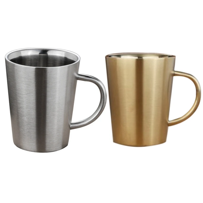 

Retail 2 Pcs 340 Ml Stainless Steel Copper Plated Coffee Cup Double Layers 304 High Temperature Resistance Milk Tea Mug , Silver