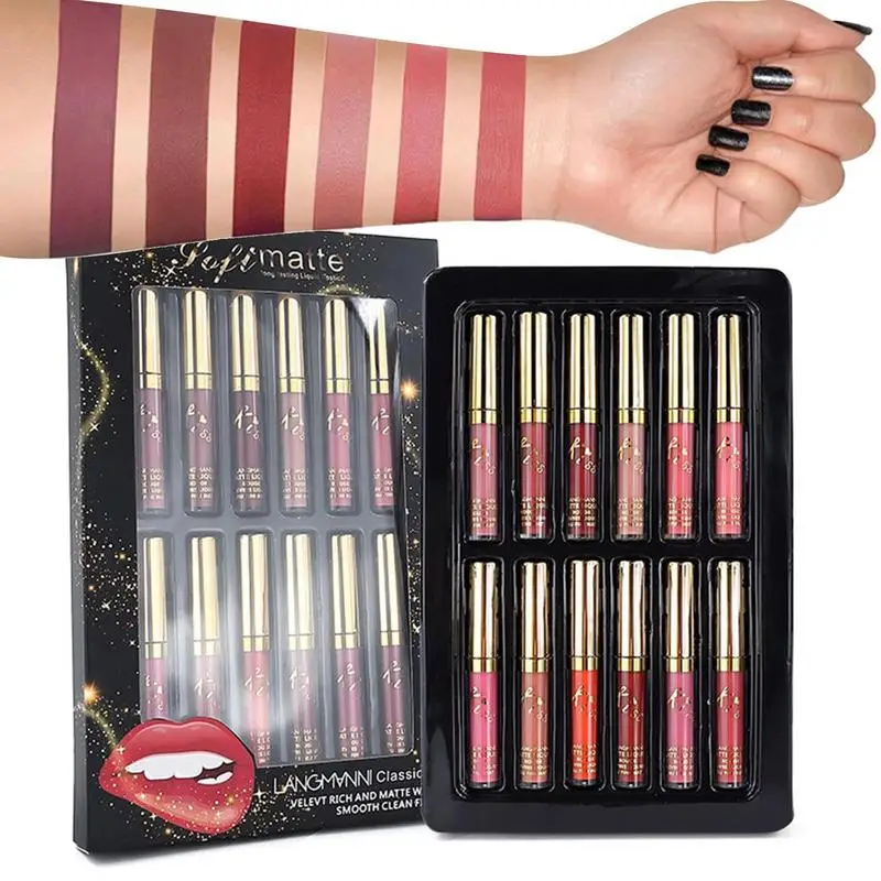 

12pcs/lot Waterproof Nutritious Velvet Lip Stick Red Tint Nude Women Fashion Lips Makeup Set With Box Dropshipping