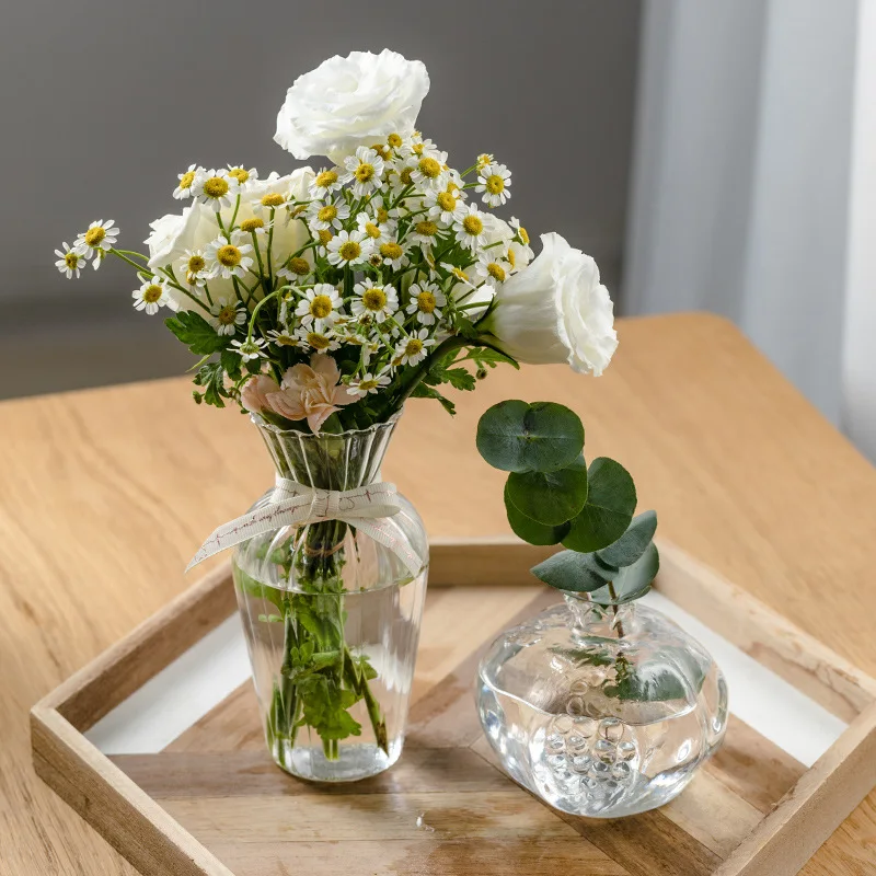 Japanese-style Transparent Glass Vase Decoration Living Room Flower Arrangement Water Mini Desktop Glass Bottle Ins Wind