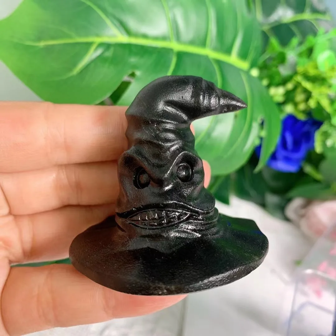 

5 см Высококачественная натуральная фотомагнитная шляпа ручная резная Хрустальная Скульптура Подарок исцеляющий декор 1 шт.