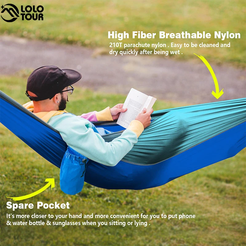 

LOLOTOUR 1-2 People 102“ × 55 "inches Portable Nylon Multifunctional Camping Hammock For Outdoor Survival Of Two People Park Bed