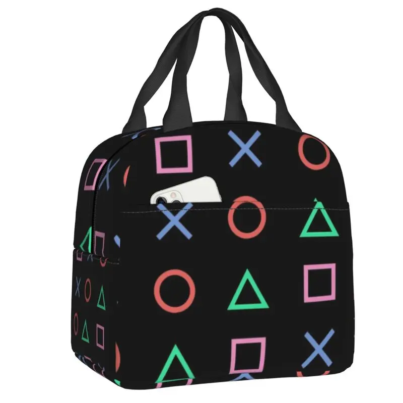 

Controller Buttons Icon Thermal Insulated Lunch Bags Video Game Lover Lunch Tote for Outdoor Camp Travel Multifunction Food Box