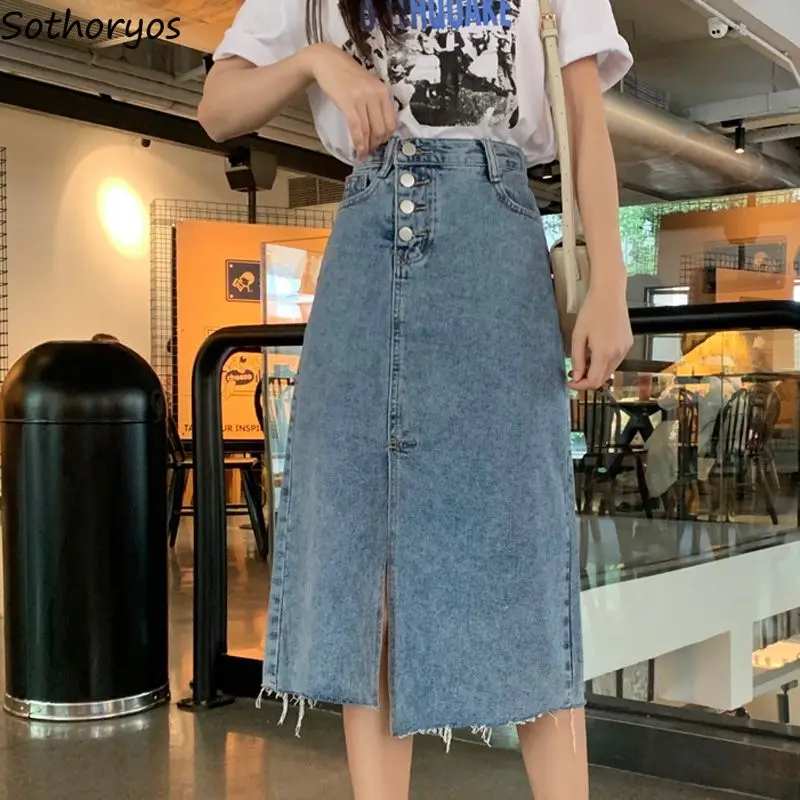 

Женские джинсовые юбки S-5XL, простые однотонные повседневные универсальные базовые юбки в Корейском стиле для досуга, винтажные, изящные, милые
