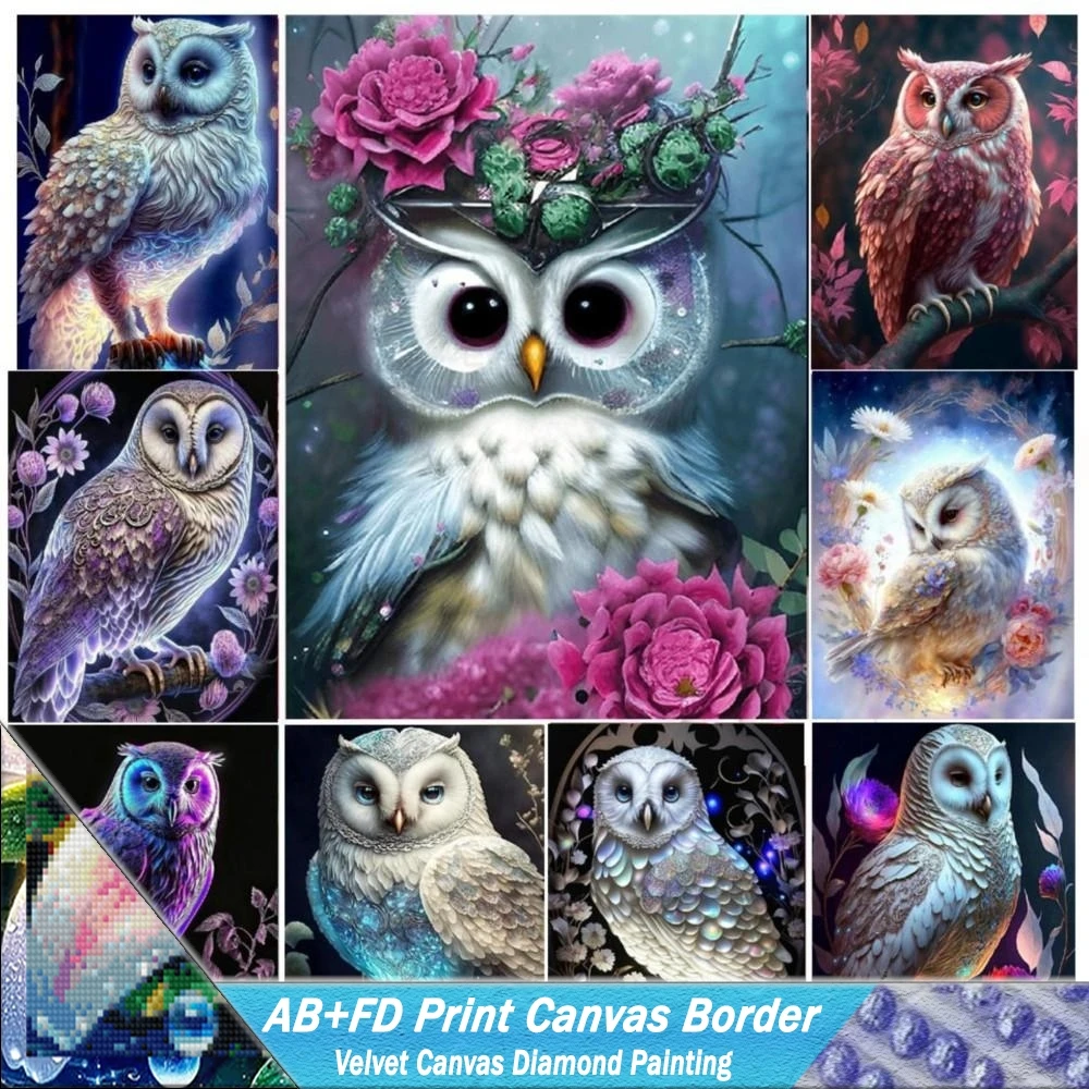 AB + FD принт холст бордюр алмазная живопись красочная сова цветок горный хрусталь