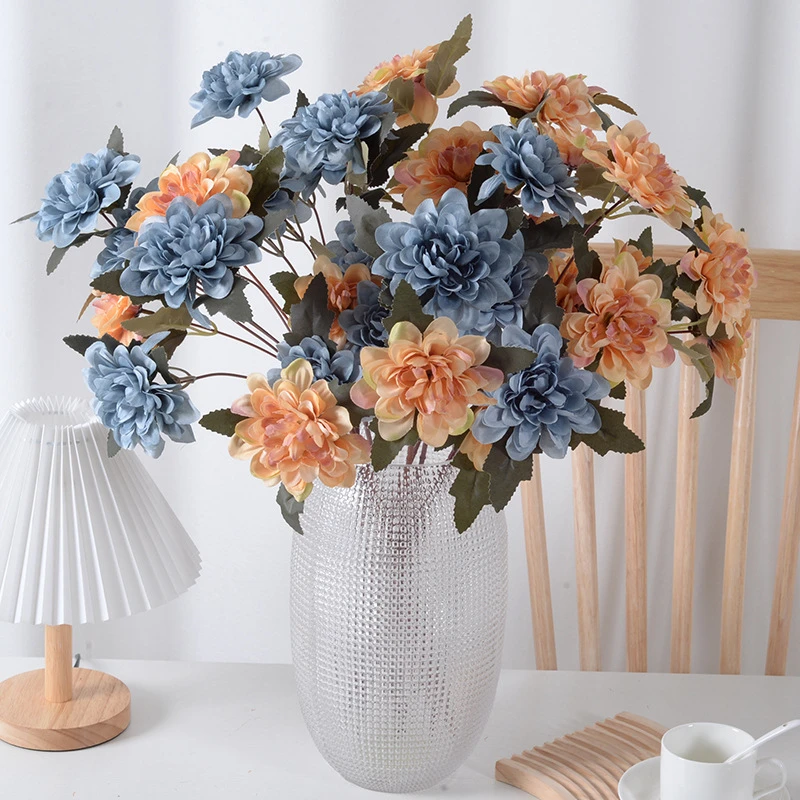 

3-headed Dahlia fake hibiscus wedding hall hotel home decoration decorations, road guide Dahlia chrysanthemums
