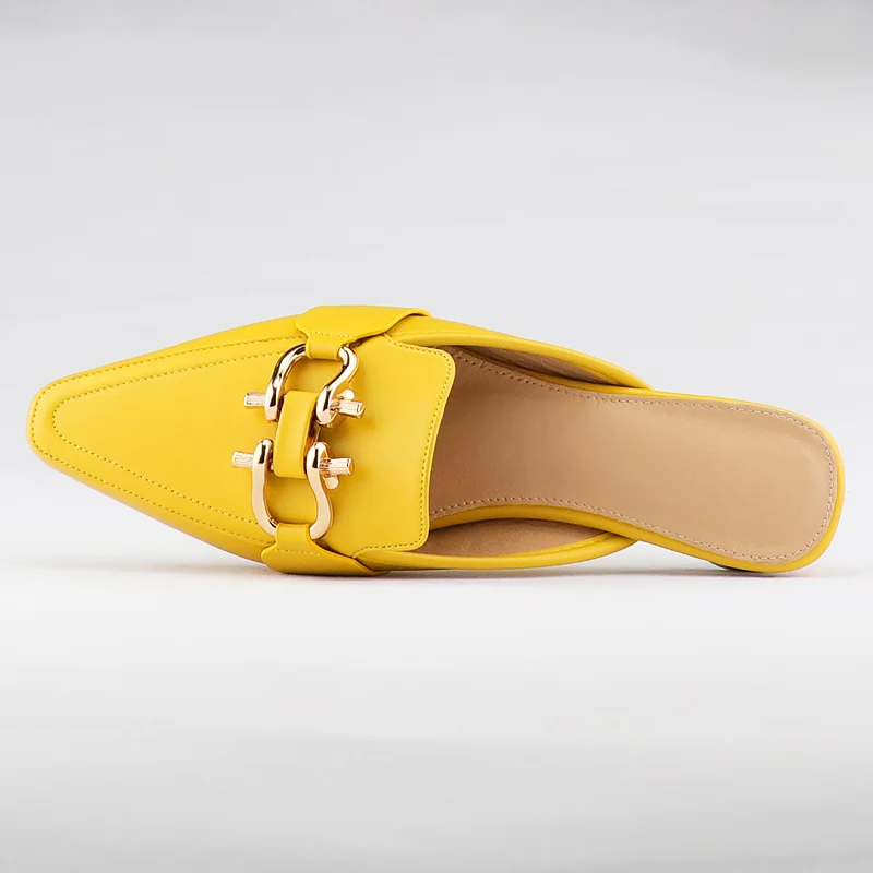 Ladies shoes Women Flat Shoes Metal mules shoes for women Summer Pointed Toe Slip-On Low Heels Slippers Fashion Footwear women