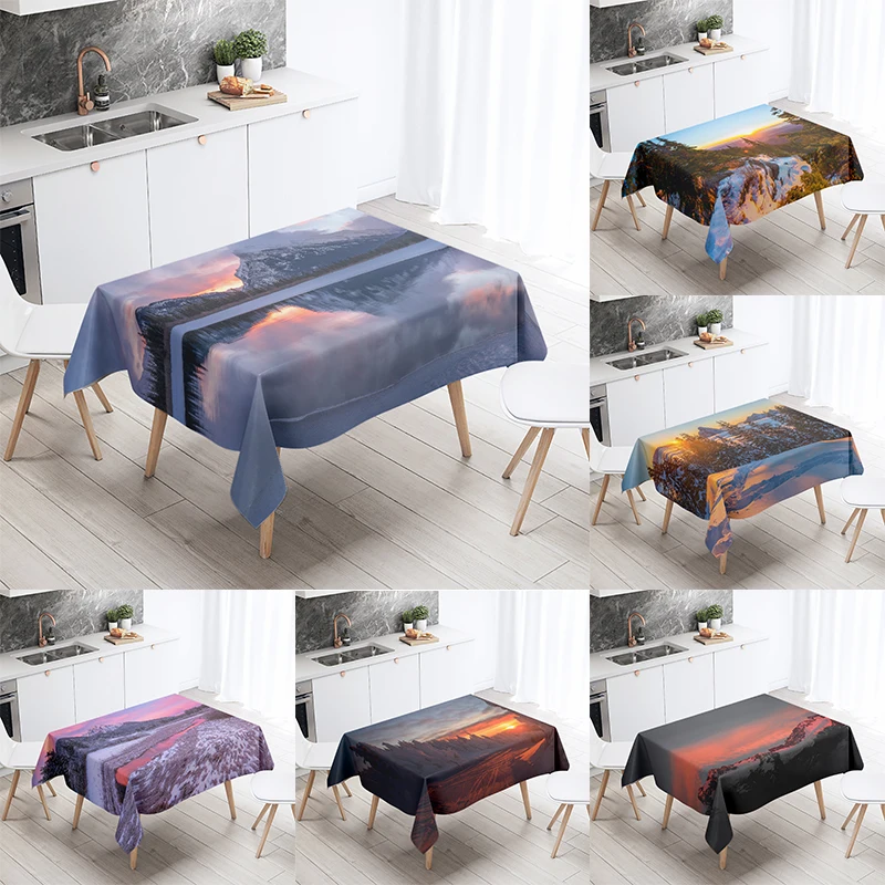 

Sunrise Sunset Scenery Tablecloth Restaurant Table Decoration Stain Resistant Waterproof Rectangular Tablecloth Home Decoration