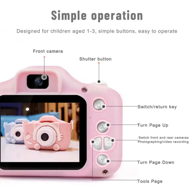 Children's Camera For Chrismas Gift KID's Digital Camera With Cat Silicone Cover HD Camera Support Anteroposterior Photography 3