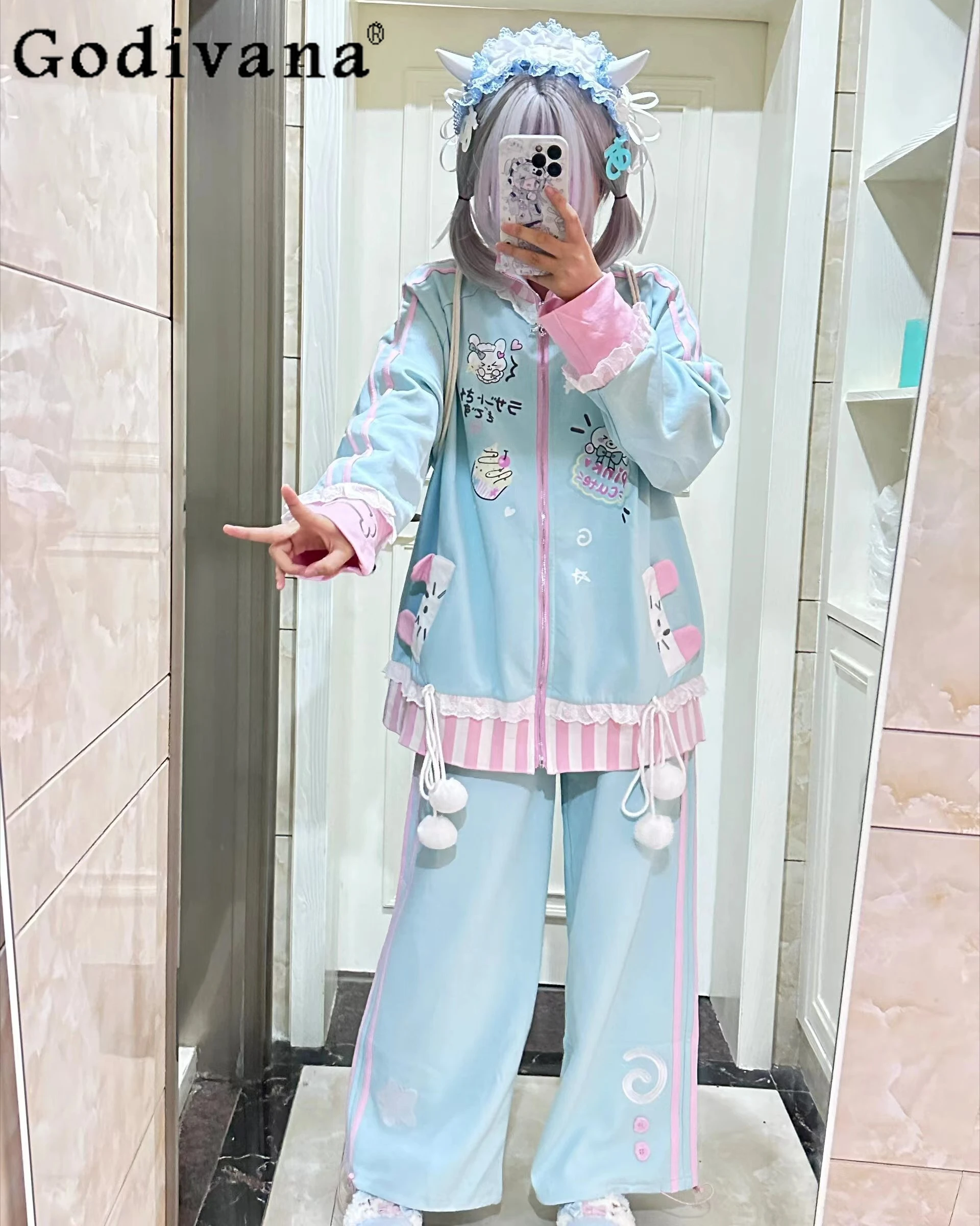 Японский милый Повседневный брючный костюм для девочек женский модный